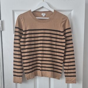 J.Crew Breton Stripe Tan & Black Crewneck Sweater | Size M